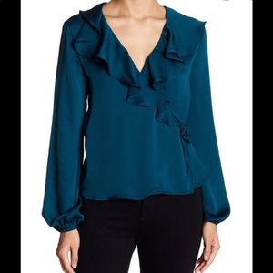 NEW June & Hudson Ruffle Surplice Jewel Blouse